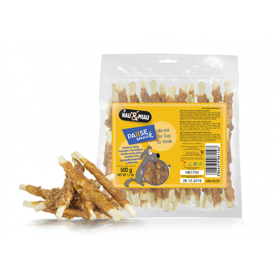 Hau & Miau Chicken wrap rawhide stick 500gr- Σνακ σκύλου